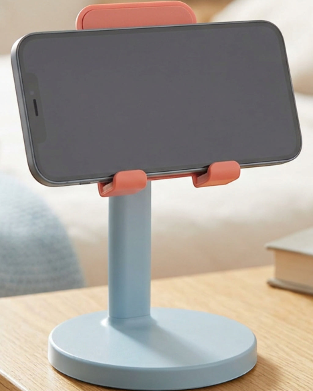 Namec Rotating ABS Phone Stand 360 Degree Base Mist Blue and Coral - Lifestyle view