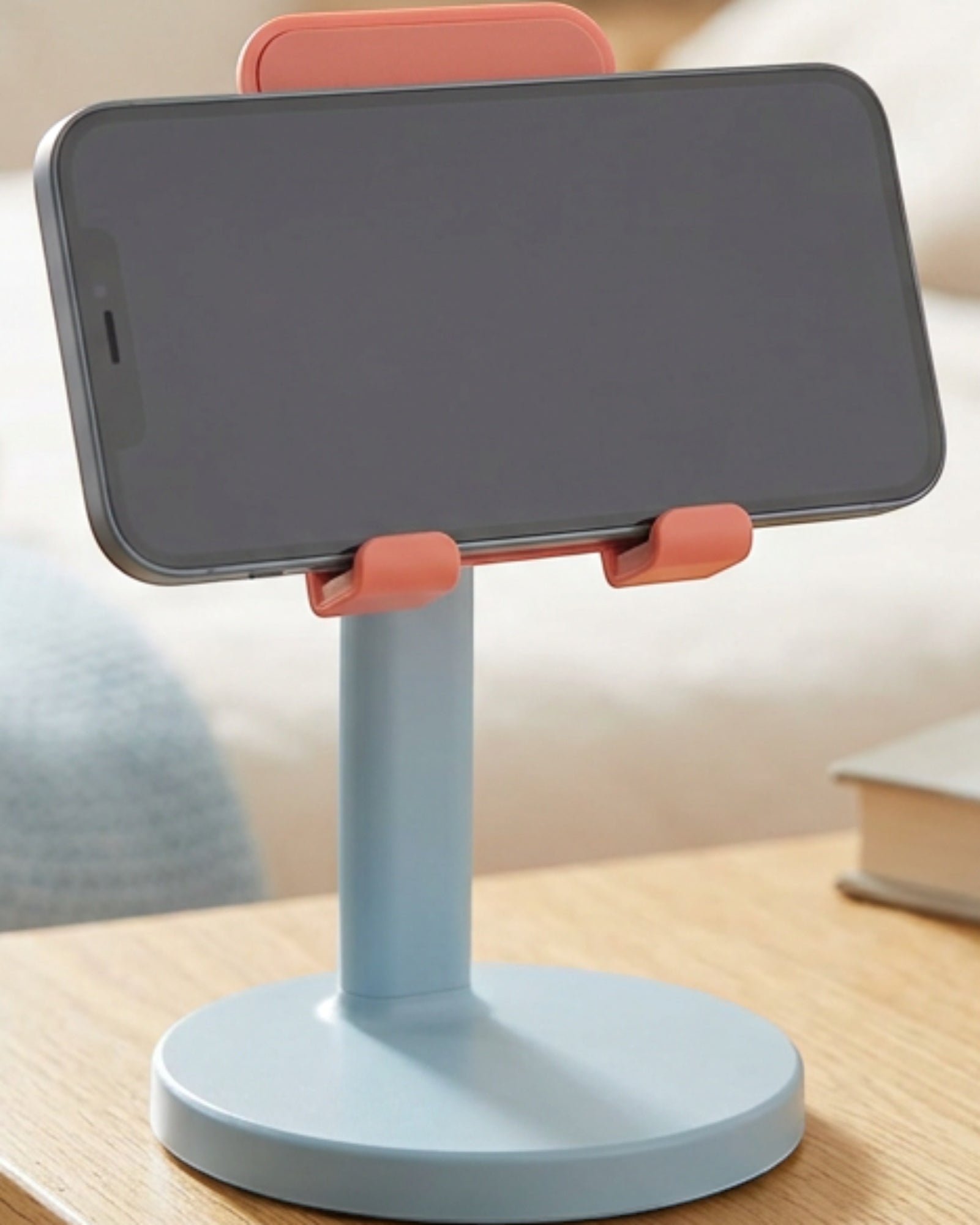 Namec Rotating ABS Phone Stand 360 Degree Base Mist Blue and Coral - Lifestyle view